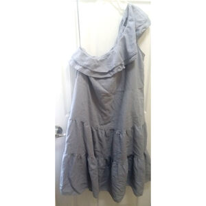 Nicole Miller Light Blue Linen Blend One Shoulder Ruffle Tiered Midi Dress Sz XL